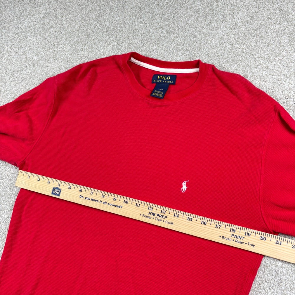 Polo Ralph Lauren Waffle Knit Thermal Men Large Red Long Sleeve Pony Logo - Picture 4 of 7